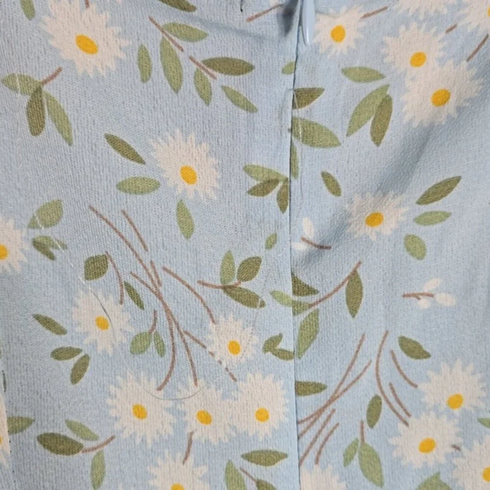 Nasty Gal Blue White Floral Daisies Short Sleeve Lined Sheer Cinch Mini Dress - Picture 9 of 9